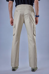 L&C Men's Khaki Cotton Dobby Cargo Pants | Comfort Fit