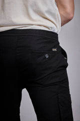 L&C Men's Black Cotton Dobby Cargo Pants | Comfort Fit