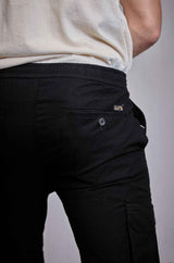 L&C Men's Black Cotton Dobby Cargo Pants | Comfort Fit