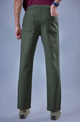 L&C Men's Olive Cotton Dobby Casual Lowers | Comfort Fit