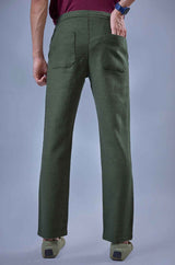 L&C Men's Olive Cotton Dobby Casual Lowers | Comfort Fit