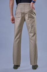 L&C Men's Khaki Cotton Dobby Casual Lowers | Comfort Fit
