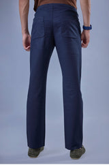 L&C Men's Navy Cotton Dobby Casual Lowers | Comfort Fit