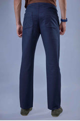 L&C Men's Navy Cotton Dobby Casual Lowers | Comfort Fit