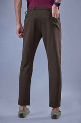 L&C Brown Lined Regular Fit Ankle Length Formal/Casual Pants For Men | Polyester Viscose Blend