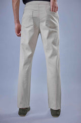L&C Men's Beige Cotton Dobby Casual Lowers | Comfort Fit