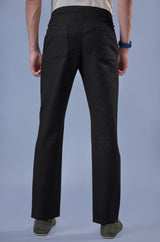 L&C Men's Black Cotton Dobby Casual Lowers | Comfort Fit