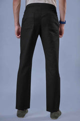 L&C Men's Black Cotton Dobby Casual Lowers | Comfort Fit