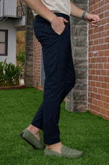 L&C Navy Lined Regular Fit Ankle Length Formal/Casual Pants For Men | Polyester Viscose Blend