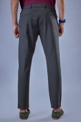 L&C Grey Lined Regular Fit Ankle Length Formal/Casual Pants For Men | Polyester Viscose Blend