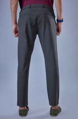 L&C Grey Lined Regular Fit Ankle Length Formal/Casual Pants For Men | Polyester Viscose Blend