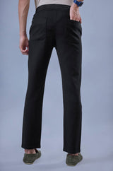 L&C Men's Black Cotton Dobby Casual Lowers | Comfort Fit