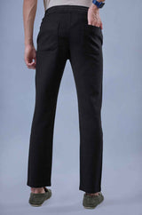 L&C Men's Black Cotton Dobby Casual Lowers | Comfort Fit