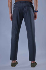 L&C Navy Checked Regular Fit Ankle Length Formal/Casual Pants For Men | Polyester Viscose Blend