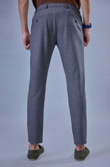 L&C Grey Checked Regular Fit Ankle Length Formal/Casual Pants For Men | Polyester Viscose Blend