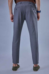 L&C Grey Checked Regular Fit Ankle Length Formal/Casual Pants For Men | Polyester Viscose Blend