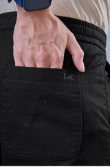 L&C Men's Black Cotton Dobby Casual Lowers | Comfort Fit