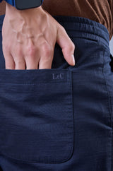 L&C Men's Navy Cotton Dobby Casual Lowers | Comfort Fit