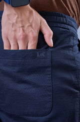 L&C Men's Navy Cotton Dobby Casual Lowers | Comfort Fit