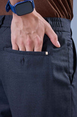 L&C Navy Checked Regular Fit Ankle Length Formal/Casual Pants For Men | Polyester Viscose Blend