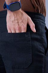 L&C Men's Navy Cotton Dobby Casual Lowers | Comfort Fit