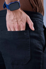 L&C Men's Navy Cotton Dobby Casual Lowers | Comfort Fit