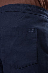 L&C Men's Navy Cotton Dobby Casual Lowers | Comfort Fit