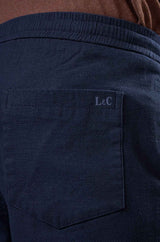 L&C Men's Navy Cotton Dobby Casual Lowers | Comfort Fit