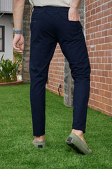 L&C Navy Lined Regular Fit Ankle Length Formal/Casual Pants For Men | Polyester Viscose Blend