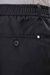 L&C Black Lined Regular Fit Ankle Length Formal/Casual Pants For Men | Polyester Viscose Blend