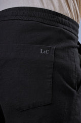 L&C Men's Black Cotton Dobby Casual Lowers | Comfort Fit