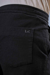 L&C Men's Black Cotton Dobby Casual Lowers | Comfort Fit