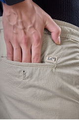 L&C Men's Khaki Cotton Dobby Cargo Pants | Comfort Fit