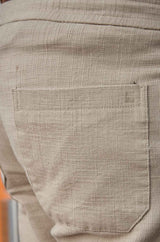 L&C Men's Beige Cotton Dobby Casual Lowers | Comfort Fit