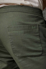 L&C Men's Olive Cotton Dobby Casual Lowers | Comfort Fit