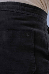 L&C Men's Black Cotton Dobby Casual Lowers | Comfort Fit