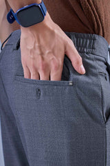 L&C Grey Checked Regular Fit Ankle Length Formal/Casual Pants For Men | Polyester Viscose Blend