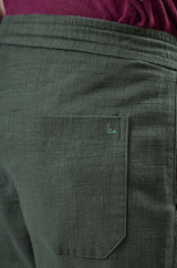 L&C Men's Olive Cotton Dobby Casual Lowers | Comfort Fit