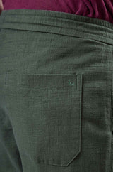 L&C Men's Olive Cotton Dobby Casual Lowers | Comfort Fit