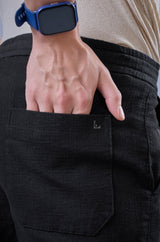 L&C Men's Black Cotton Dobby Casual Lowers | Comfort Fit