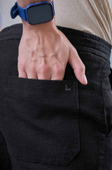 L&C Men's Black Cotton Dobby Casual Lowers | Comfort Fit