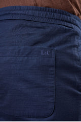L&C Men's Navy Cotton Dobby Casual Lowers | Comfort Fit