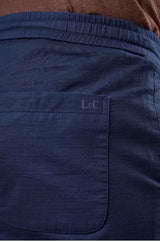 L&C Men's Navy Cotton Dobby Casual Lowers | Comfort Fit