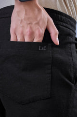 L&C Men's Black Cotton Dobby Casual Lowers | Comfort Fit