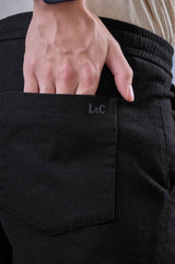 L&C Men's Black Cotton Dobby Casual Lowers | Comfort Fit