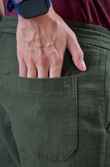 L&C Men's Olive Cotton Dobby Casual Lowers | Comfort Fit