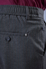 L&C Grey Lined Regular Fit Ankle Length Formal/Casual Pants For Men | Polyester Viscose Blend