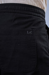 L&C Men's Black Cotton Dobby Casual Lowers | Comfort Fit