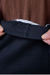 L&C Men's Navy Cotton Dobby Casual Lowers | Comfort Fit