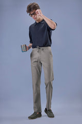 L&C Men's Dark Grey Cotton Dobby Casual Lowers | Comfort Fit